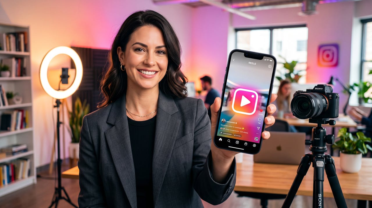 Agentur für Instagram: Social-Media-Experte zeigt Reels-Interface auf dem Smartphone