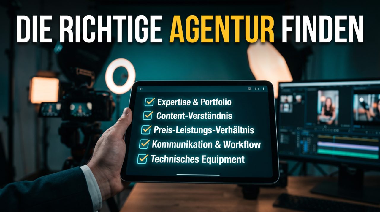 Checkliste Reel Agentur: Tablet mit Kriterienliste im Videoproduktions-Studio