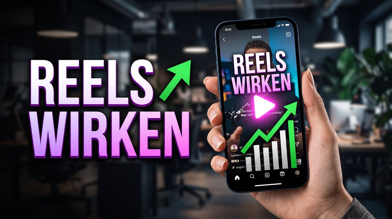 Reels für Unternehmen: Smartphone zeigt Instagram Reels Feed mit steigender Engagement-Kurve