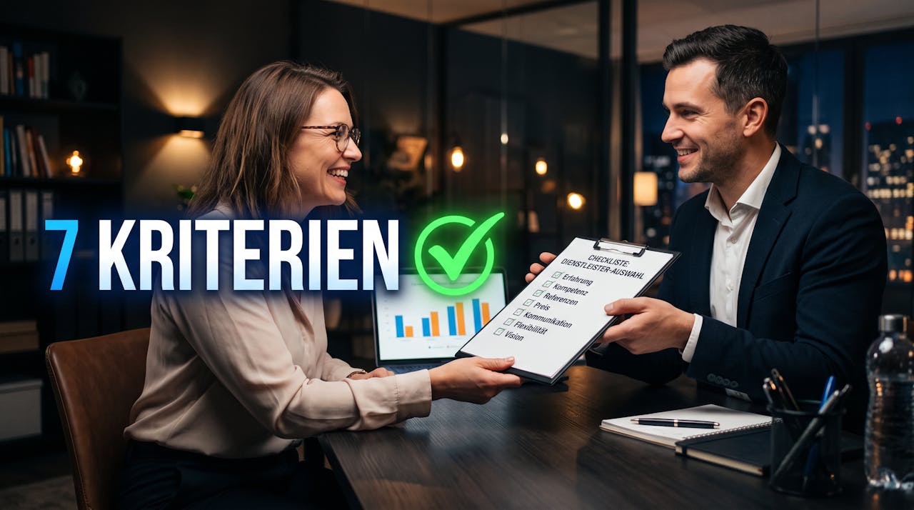 Social Media Agentur auswählen: Berater übergibt Checkliste mit 7 Kriterien an Kundin