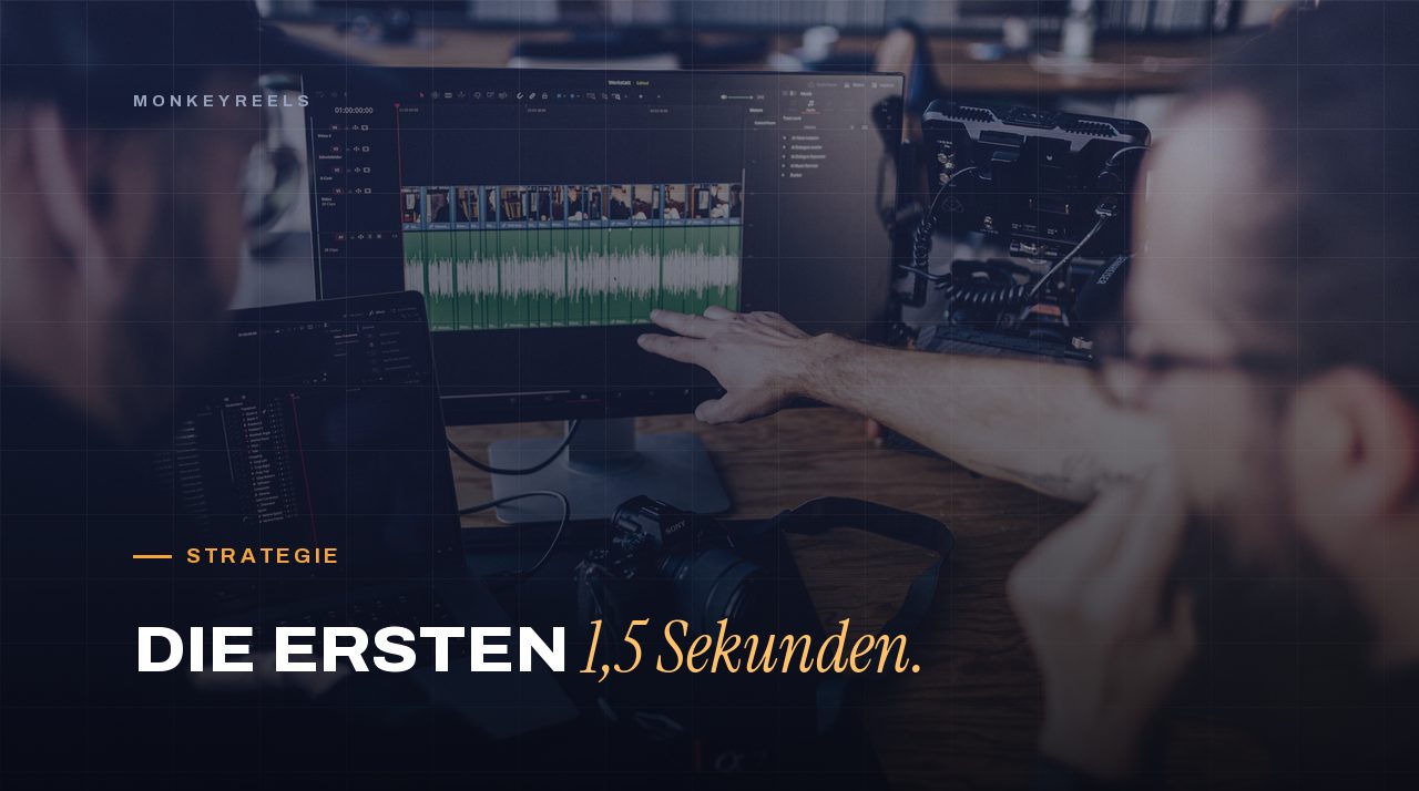 Am Schnittplatz von Monkeyreels wird der Hook der ersten 1,5 Sekunden gesetzt, um die Reel Retention Rate zu erhöhen